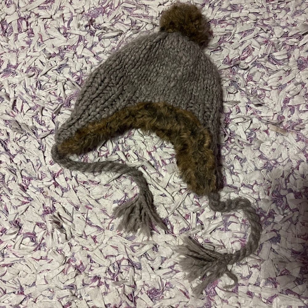 American Eagle One Size Toboggan Gray & Brown Hat Winter Cap